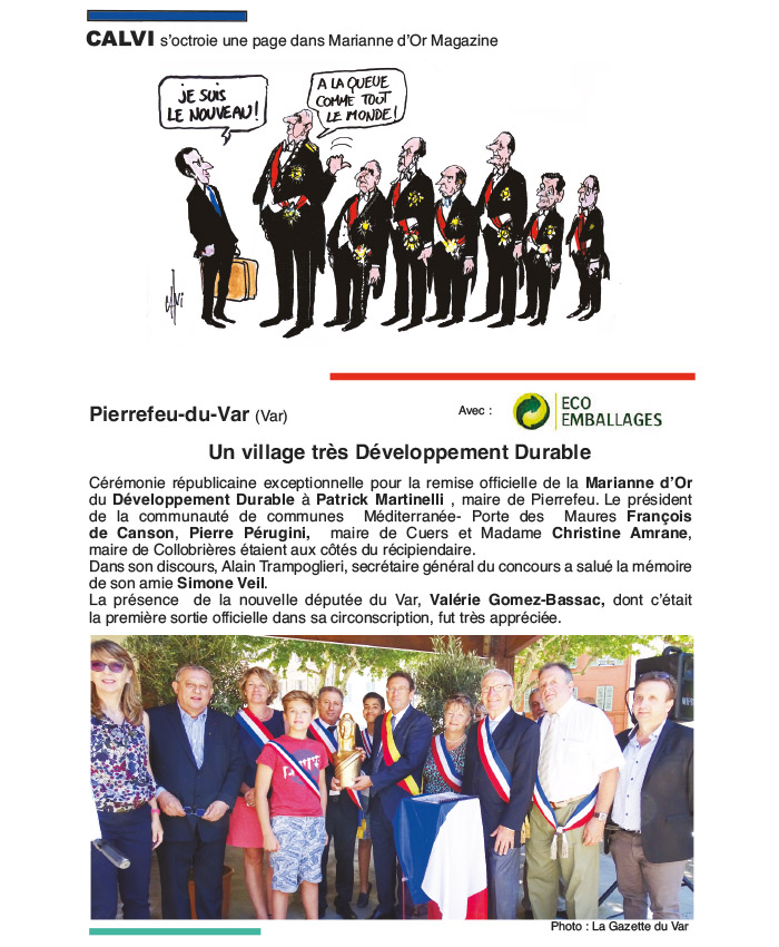 Calvi s'octroie une page dans Marianne d'Or Magazine. Pierrefeu-du-Var, un village très développement durable